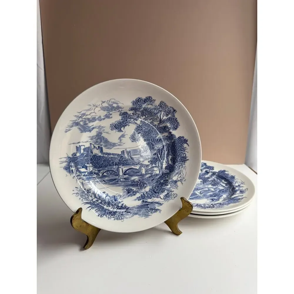 Vintage Wedgwood Dinner Plates Set of 4 Blue Transferware 
